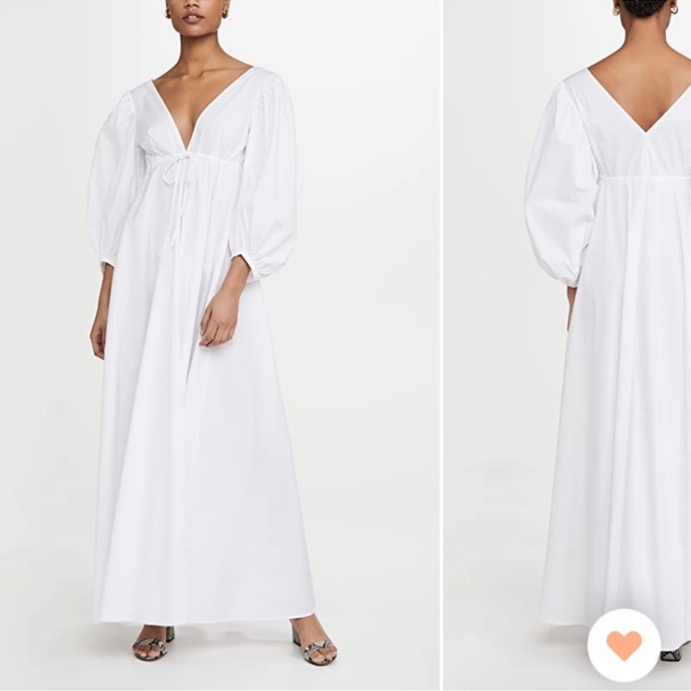 STAUD Amaretti White Maxi Dress Empire Waist Billowy Sleeve Size 4